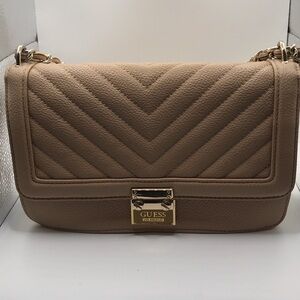 Guess Quilted Shoulder Bag in Taupe with Gold Hardware